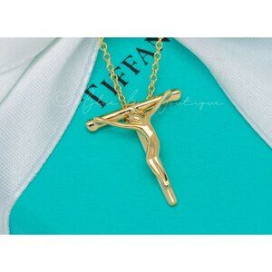 Tiffany & Co. Gold Cross Necklace Elsa Peretti Vintage Crucifix Pendant 19mm 16"